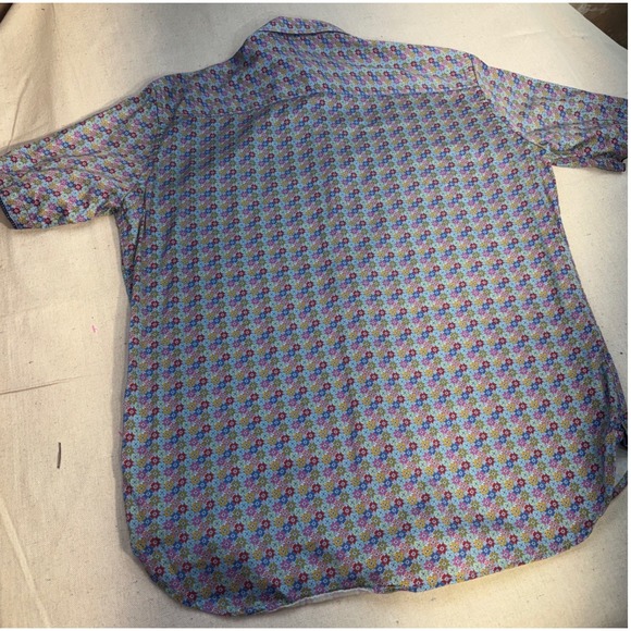 Hinton & Hinton Men's Large Bright Floral Print Short Sleeve Button Down Shirt - Picture 11 of 12